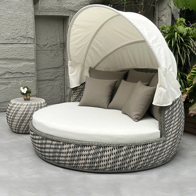 Outdoor Daybed Furniture - Круглая плетеная кушетка-шезлонг с защитой от